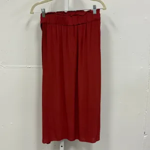 Blue Life Rust Red O-Ring Belted Midi Skirt Paperbag‎ Waist High Slit Flowy Boho thumbnail 2