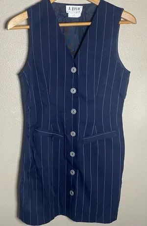 A Byer California navy blue pinstripe tailored mini vest dress v neck 90s size 5 thumbnail 1