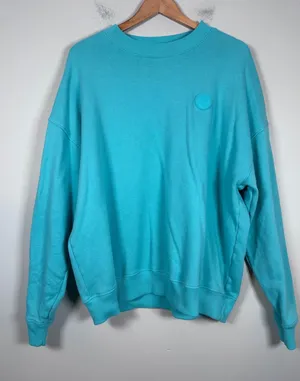 Gilly Hicks Sweatshirt Womens Large Turquoise Oversized Smiley Face Crewneck thumbnail 1
