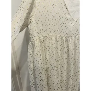 Aritzia Sunday Best White Gold Metallic Foil Dot Babydoll Mini Dress Womens‎ L thumbnail 6
