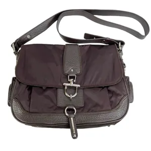 DKNY Brown Suede & Dark Purple Satin Crossbody Purse Bag thumbnail 1