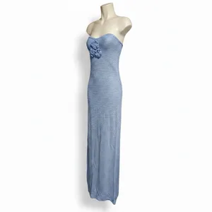 MORE TO COME Cherlee Maxi Dress Blue Strapless Knit Floral Applique Medium M NWT thumbnail 4