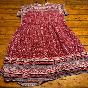 Knox Rose Womens Red Medallion Floral Print‎ Tassel Boho Midi Dress Medium thumbnail 4