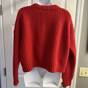 Madewell Women’s Heavy Weight Everett Cable Knit Pullover Red Sweater-Small thumbnail 9