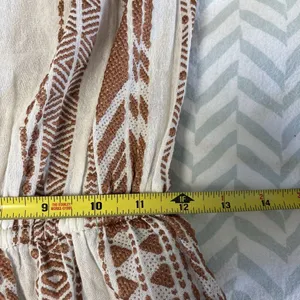 ELAN‎ Small Tan Beige Striped Linen Strapless Wide Leg Cropped Jumpsuit Lounge thumbnail 5