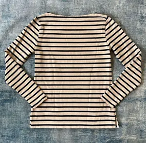 JCrew Cream Dark Blue Stripe Boat Neck Long Sleeve Tee XS thumbnail 2