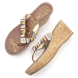 Sam Edelman Rosa Nude Ginger Beaded Thong Cork Wedge Sandal Flip Flop Size 8.5 thumbnail 2