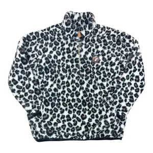 Buc-ee's Women L Leopard Print High Pile Fleece Quarter Zip Pullover Beaver thumbnail 1