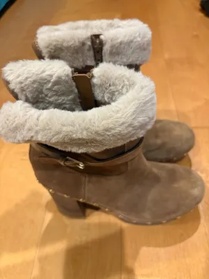 Guess Women's Damina Platform Wood Clog Booties boots suede tan sz 9 thumbnail 4