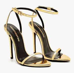 NEW Gold Strappy Lace Up Heels Stiletto Open Toe Strap Dress Shoe 10 thumbnail 1