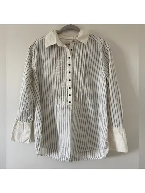 Free People We the Free After Hours Stripe Oversized 1/4 Button Down Top size xs thumbnail 11