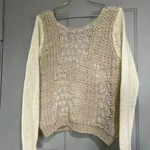 BKE Cream Tan Open Knit Wool Blend Pullover Sweater Womens Size XL thumbnail 4