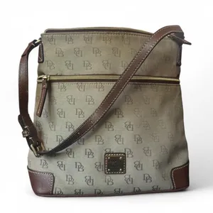 Dooney & Bourke DB Monogram Canvas Crossbody Shoulder Bag Brown Leather Trim thumbnail 1