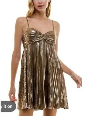 City Triangles Rose Gold Metallic Pleated Mini Dress Sweetheart Party Size 0 NWT thumbnail 1