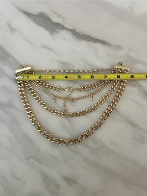 Source Unknown Gold Tone Layered Chain Statement Necklace Rhinestone Teardrop Bib thumbnail 6