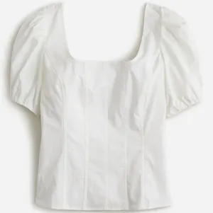 J.CREW Puff-Sleeve Square Neck Top Cotton Poplin Size 0 in White thumbnail 1