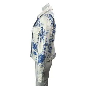 NEW Anthropologie Maeve White Blue Floral Long Sleeve Denim Jean Jacket Size M thumbnail 2