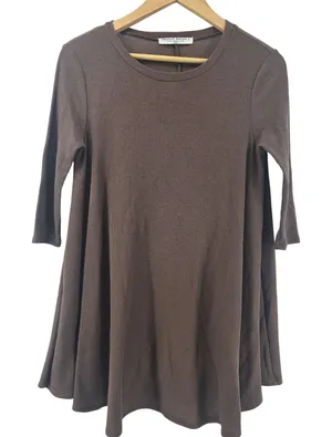 Project Social T Tunic Womens XS Brown Ribbed 3/4 Sleeve Babydoll Top‎ 2317-71 thumbnail 1