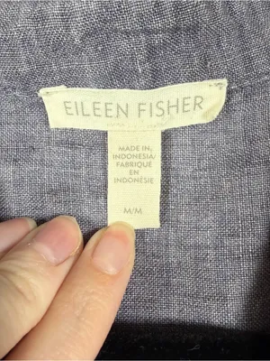 Eileen Fisher Blue Organic Linen Short Sleeve Button Down Top thumbnail 3