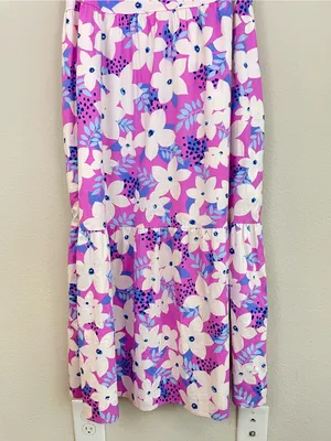 Easel‎ Purple Floral Sleeveless Tiered Poplin Midi Dress S Tropical Resortwear thumbnail 4