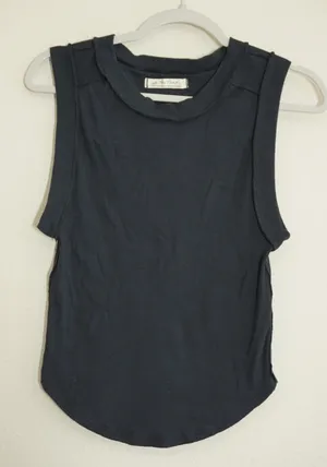 Free People We The Free Size Large Muscle Tank Black Excellent Ribbed Curved Hem Top thumbnail 1