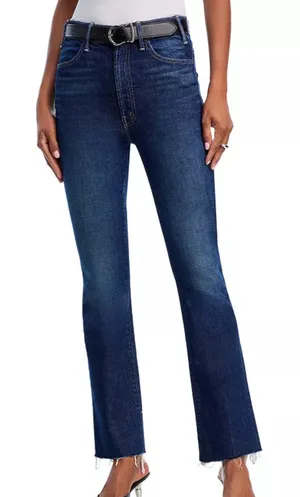 MOTHER Denim The Hustler Ankle Jeans Womens 24 High Rise Frayed Hem Bootcut Blue thumbnail 1