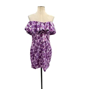 Oh Polly Show Me‎ Off Off Shoulder Ruffle Satin Mini Dress Lilac Floral US 8 NWT thumbnail 3