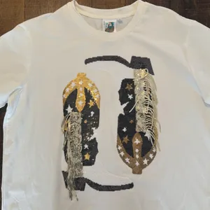 Queen of Sparkle Cowboy Boot Fringe Rhinestone Graphic Tee Cream Small thumbnail 4