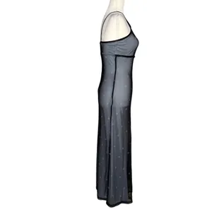Vtg 90s Mesh Overlay Column Maxi Empire Waist Dress 7/8 Fairy Grunge Whimsigoth thumbnail 9