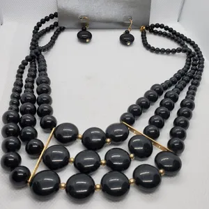 NWT Black Multilayer Necklace & Earrings Gold thumbnail 2