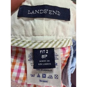 Lands' End Shorts Womens 8P Pink Orange‎ Gingham Excellent Seersucker 6in Inseam thumbnail 3