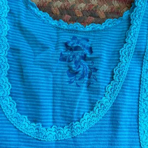 Retro Y2k Rue 21 Blue Stripe Lace Trim Layering Tank thumbnail 2