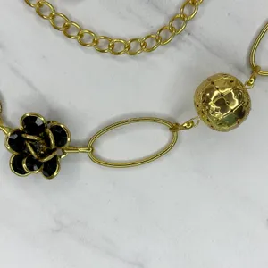 Black Rhinestone Flower Gold Tone Chain Link Belt One Size (OS) ✨ thumbnail 5