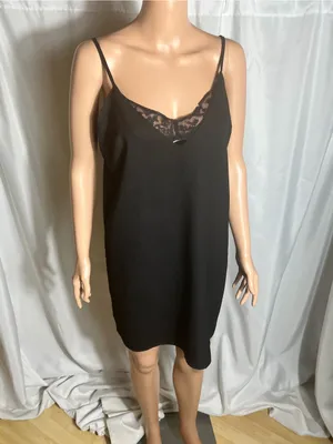 Missguided Black Satin Lace Trim Slip Dress Womens M US 8 Minimal Chic thumbnail 2