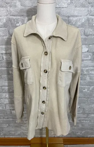 Blue B Textured Knit Frayed Button Jacket Tan thumbnail 1