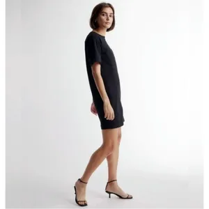 Quince Relaxed T-Shirt Dress Womens S Black Organic Cotton Pocket Casual thumbnail 3