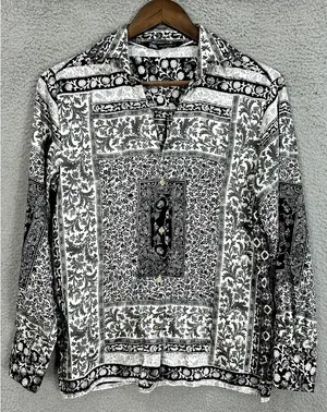 Zara Boho Patchwork Button Up Top Womens Small Black Paisley Indie Artsy‎ Blouse thumbnail 1