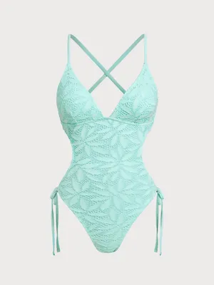Berlook Cyan V Neck Backless One-Piece Swimsuit thumbnail 7