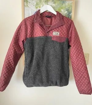 Patagonia Mixed Media Snap-T Pullover Quilted Jacket Drumfire Red Women’s Small thumbnail 1