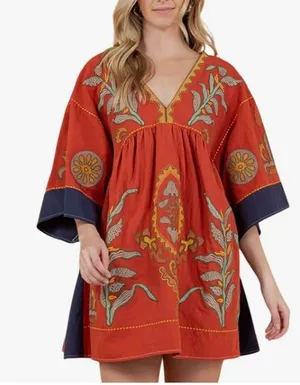 Women's oversized embroidered dress With 3/4 sleeve thumbnail 1