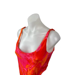 White Fox Coral Pink Marble Longline Sleeveless Corset Bustier Crop Top Size S thumbnail 3