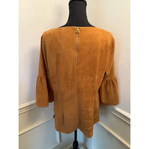 Sail to Sable STS Faux Suede 3/4 Ruffle Bell Sleeve Top Camel Brown Boho Western thumbnail 6