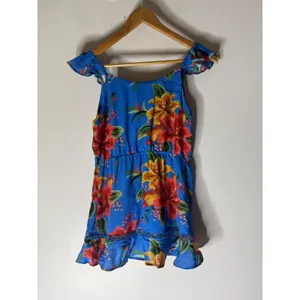 Farm Rio blue floral‎ ruffle sleeveless button down blouse tank XS thumbnail 2