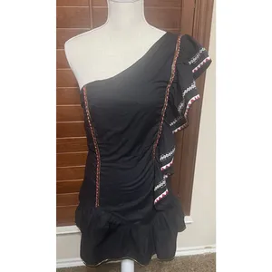 Love Shack Fancy Black 100% Cotton One Shoulder Ruffle Dress sz 2 Mexican Fiesta thumbnail 2