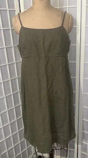 Abercrombie Fitch Vintage Y2K 90s Layering Babydoll Linen Military Green Dress M thumbnail 1