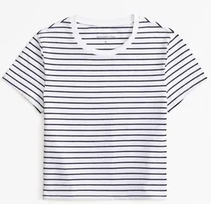 Abercrombie & Fitch Essentials Black and White Striped Baby Tee Size Medium thumbnail 1