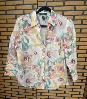 Lauren Ralph Lauren white floral button down shirt size medium thumbnail 1