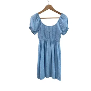 Hollister Blue Swiss Dot Puff Sleeve‎ Ruched Coquette Mini Dress Small thumbnail 3