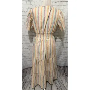 Dress Naoo Women’s Button Front Blue Striped Short Sleeves Maxi Dress Size XL thumbnail 4