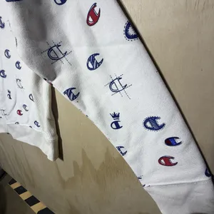 Champion Reverse Weave Crop Sweatshirt‎ Medium White All Over Logo Print thumbnail 6